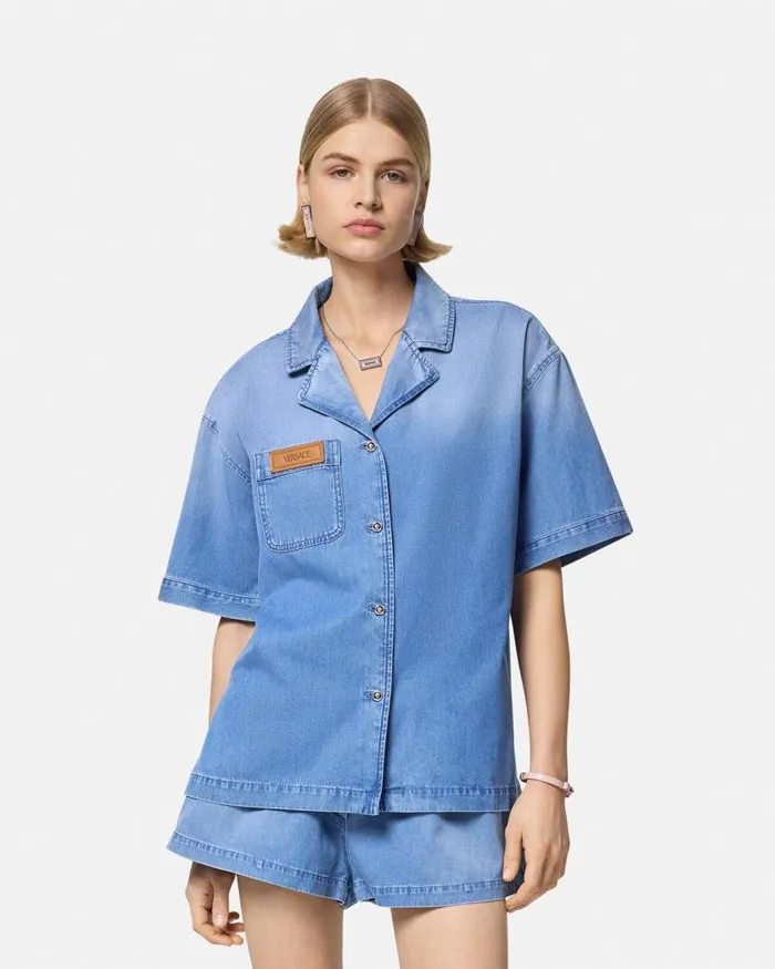 Versace Denim Boxy Shirt Blue Women Shirts and Tops Versace Denim Boxy Shirt Blue Women Shirts and Tops