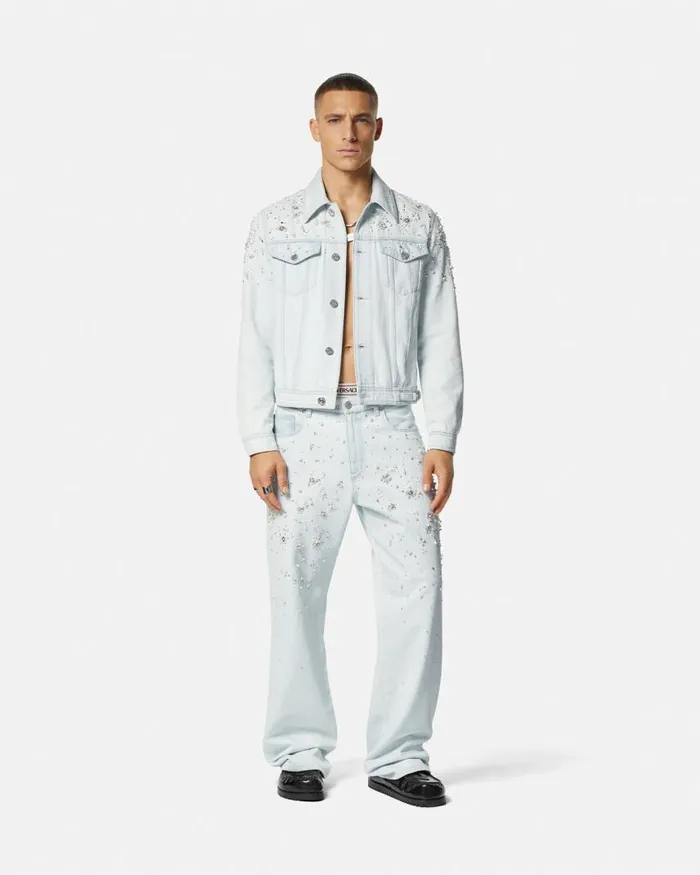 Versace Embellished Jeans Light Blue Men Pants and Shorts Versace Embellished Jeans Light Blue Men Pants and Shorts