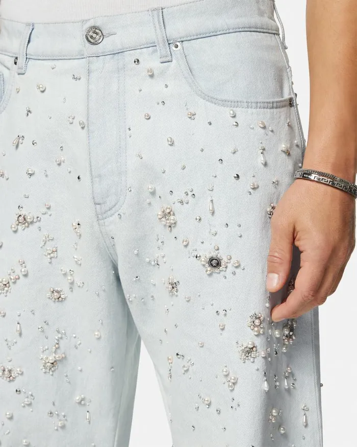 Versace Embellished Jeans Light Blue Men Pants and Shorts Versace Embellished Jeans Light Blue Men Pants and Shorts