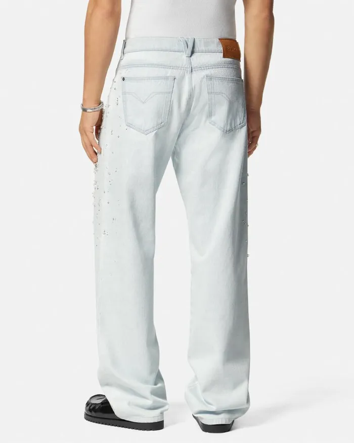 Versace Embellished Jeans Light Blue Men Pants and Shorts Versace Embellished Jeans Light Blue Men Pants and Shorts