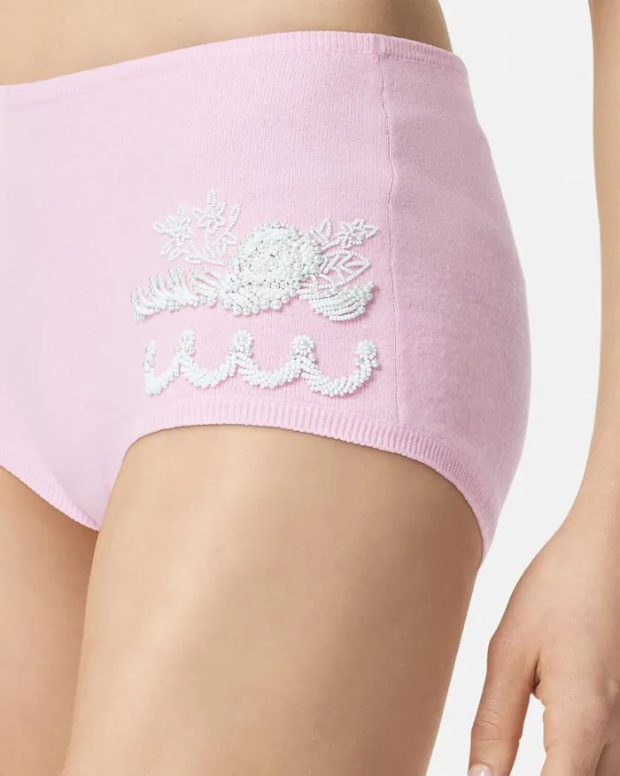 Versace Embroidered Cashmere Knit Shorts Light Pink Women Knitwear Versace Embroidered Cashmere Knit Shorts Light Pink Women Knitwear