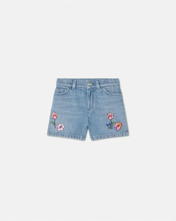 Versace Embroidered Kids Denim Shorts Blue Children Clothing