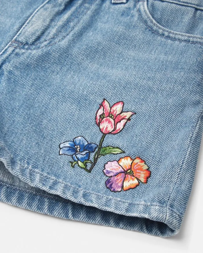 Versace Embroidered Kids Denim Shorts Blue Children Clothing Versace Embroidered Kids Denim Shorts Blue Children Clothing