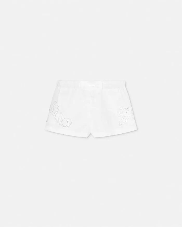 Versace Embroidered Sangallo Boxer Shorts White Women Pants and Shorts