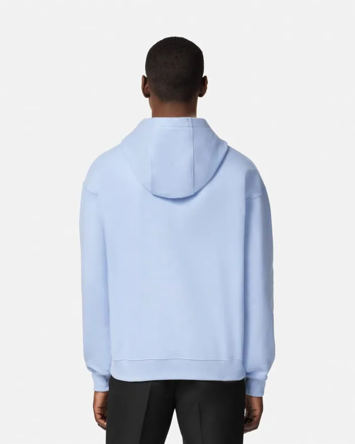 Versace Embroidered University Coral Hoodie Light Blue Men Sweatshirts Versace Embroidered University Coral Hoodie Light Blue Men Sweatshirts