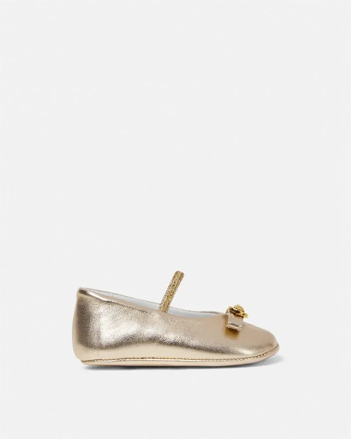 Versace Gianni Ribbon Baby Metallic Ballerinas Gold Children Shoes and First Steps