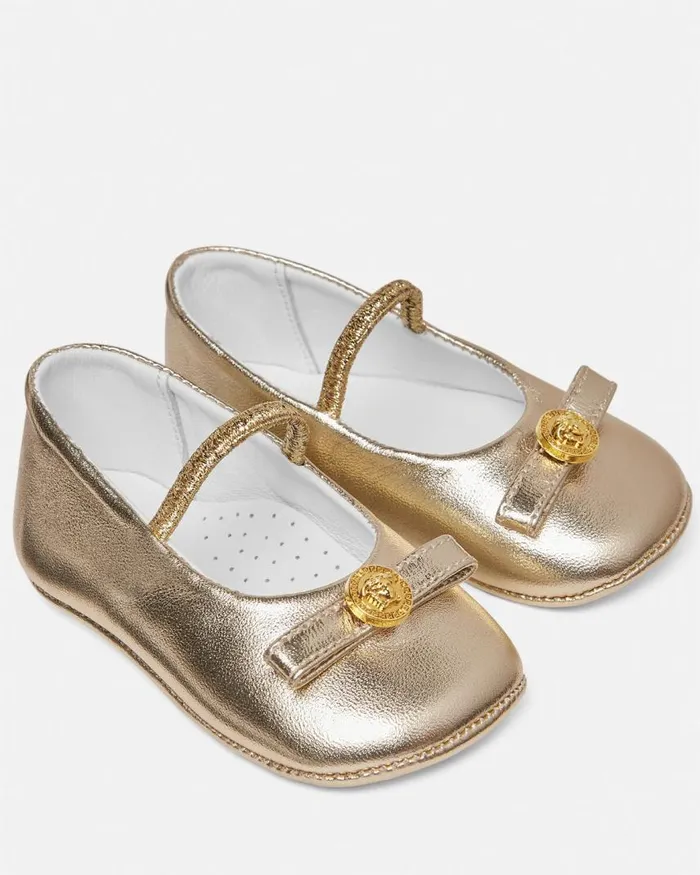 Versace Gianni Ribbon Baby Metallic Ballerinas Gold Children Shoes and First Steps Versace Gianni Ribbon Baby Metallic Ballerinas Gold Children Shoes and First Steps
