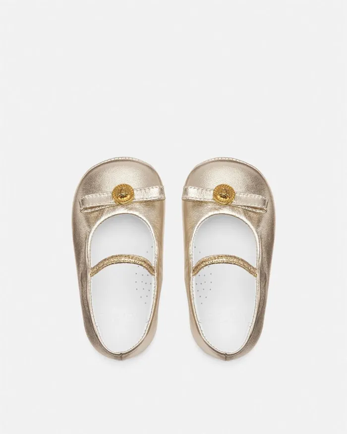 Versace Gianni Ribbon Baby Metallic Ballerinas Gold Children Shoes and First Steps Versace Gianni Ribbon Baby Metallic Ballerinas Gold Children Shoes and First Steps