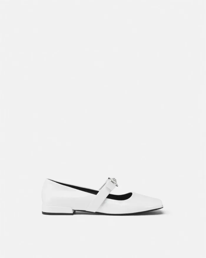 Versace Gianni Ribbon Open Patent Ballerinas White Women Loafers and Flats