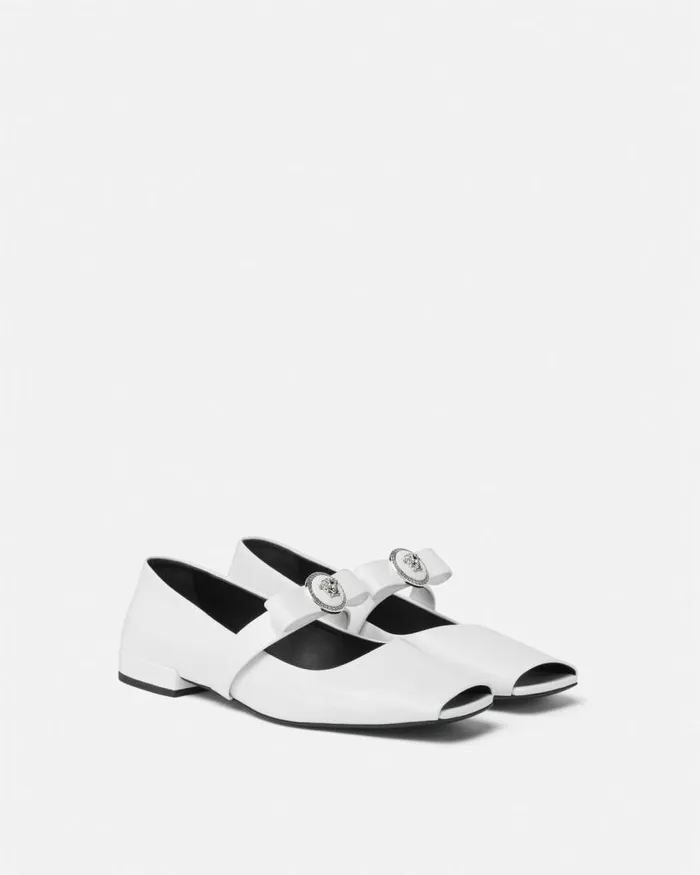 Versace Gianni Ribbon Open Patent Ballerinas White Women Loafers and Flats Versace Gianni Ribbon Open Patent Ballerinas White Women Loafers and Flats