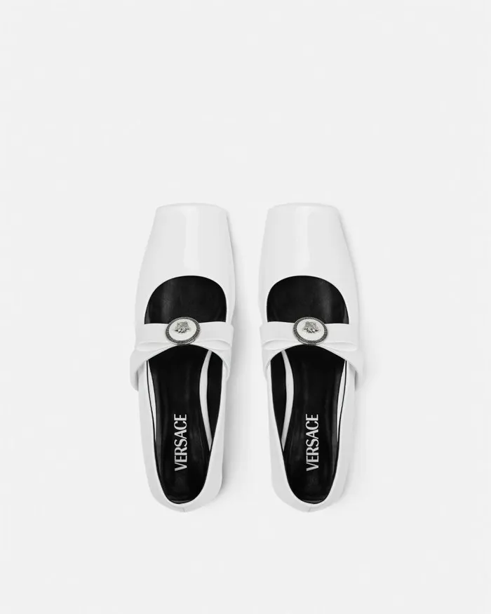Versace Gianni Ribbon Open Patent Ballerinas White Women Loafers and Flats Versace Gianni Ribbon Open Patent Ballerinas White Women Loafers and Flats