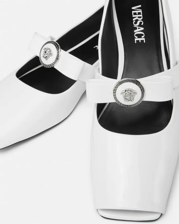 Versace Gianni Ribbon Open Patent Ballerinas White Women Loafers and Flats Versace Gianni Ribbon Open Patent Ballerinas White Women Loafers and Flats
