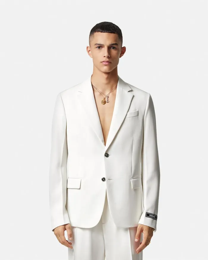 Versace Grain De Poudre SingleBreasted Blazer White Men Blazers and Suits Versace Grain De Poudre SingleBreasted Blazer White Men Blazers and Suits
