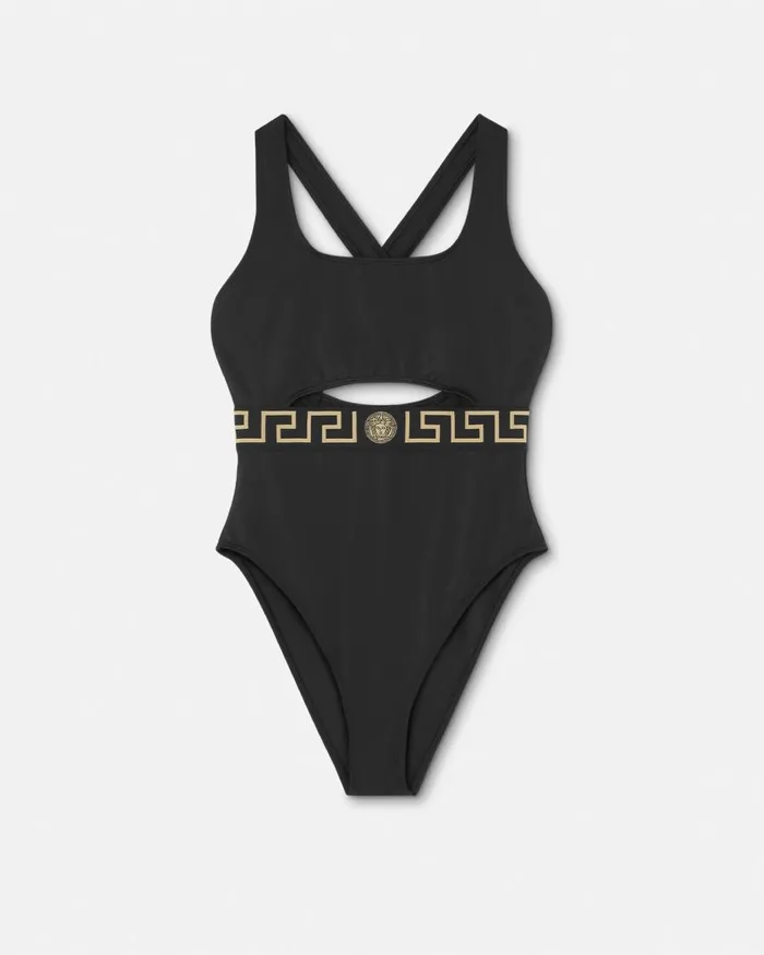 Versace Greca Border OnePiece Swimsuit Black Women Swimwear