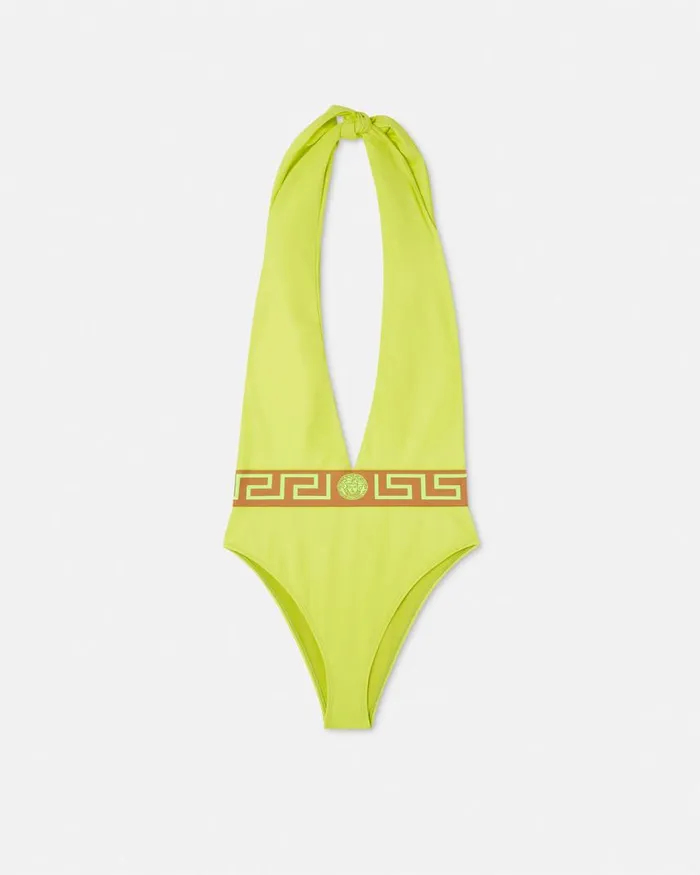 Versace Greca Border OnePiece Swimsuit Yellow Women Swimwear