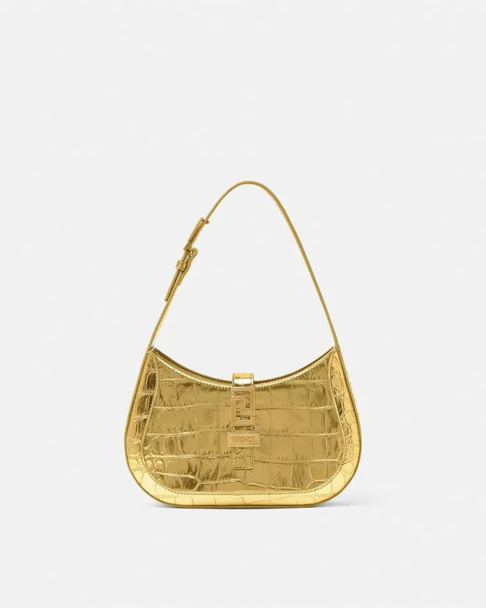 Versace Greca Goddess Metallic Small Hobo Bag Gold Women Shoulder and Crossbody