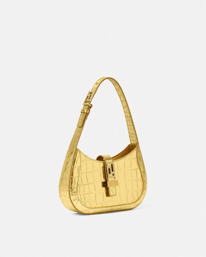 Versace Greca Goddess Metallic Small Hobo Bag Gold Women Shoulder and Crossbody Versace Greca Goddess Metallic Small Hobo Bag Gold Women Shoulder and Crossbody