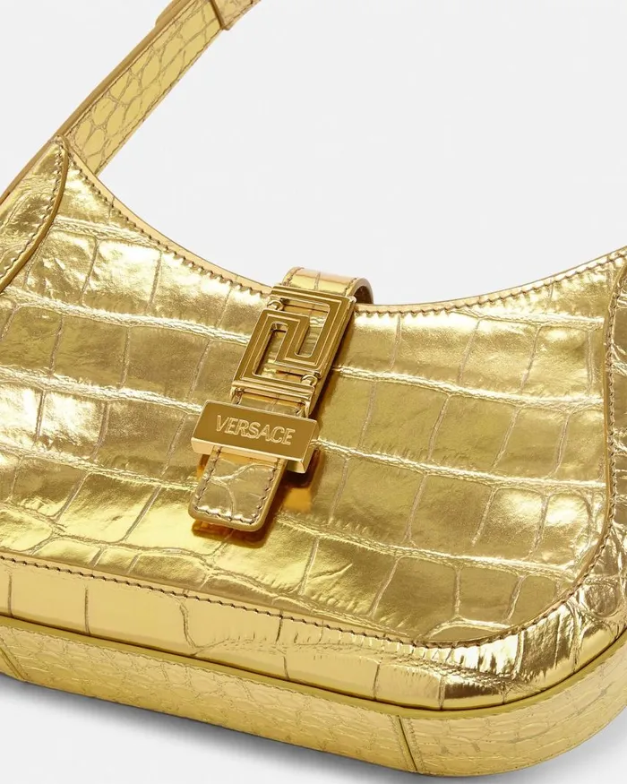 Versace Greca Goddess Metallic Small Hobo Bag Gold Women Shoulder and Crossbody Versace Greca Goddess Metallic Small Hobo Bag Gold Women Shoulder and Crossbody