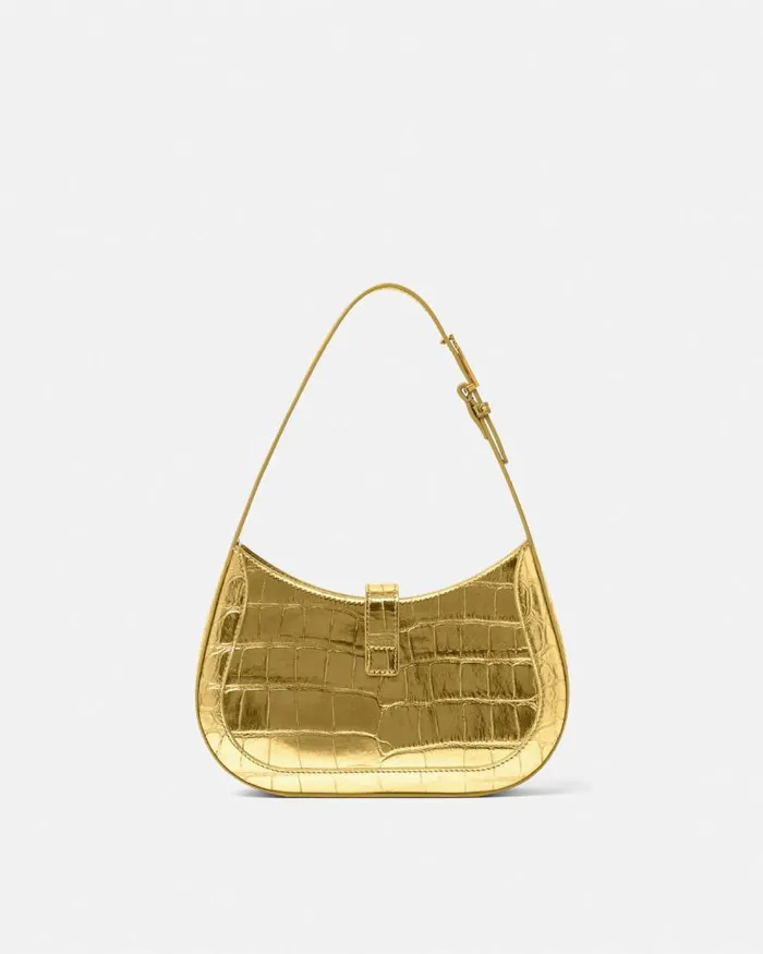 Versace Greca Goddess Metallic Small Hobo Bag Gold Women Shoulder and Crossbody Versace Greca Goddess Metallic Small Hobo Bag Gold Women Shoulder and Crossbody