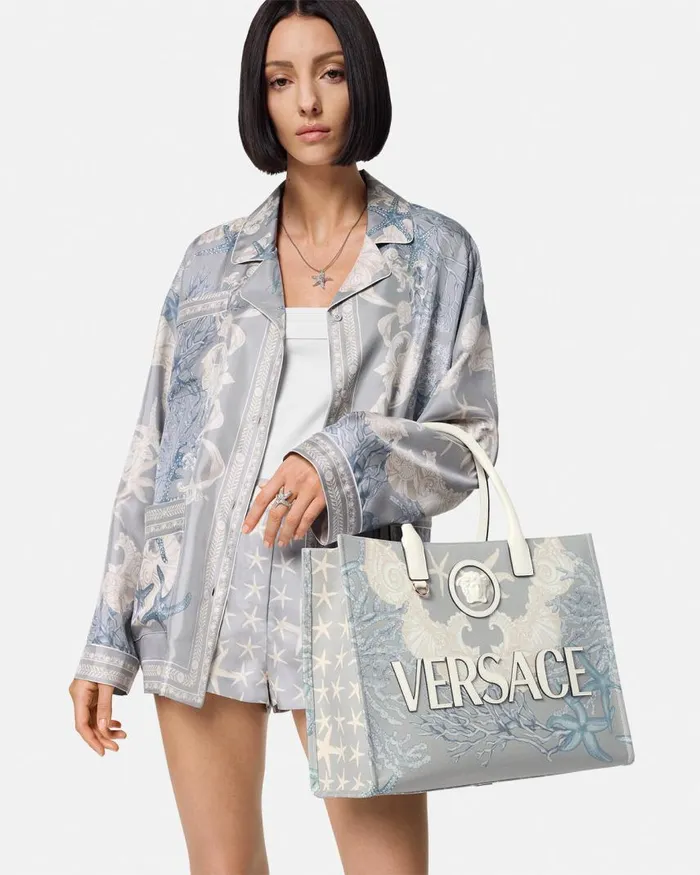 Versace La Medusa Barocco Sea Canvas Tote Bag Blueprint Women Totes Versace La Medusa Barocco Sea Canvas Tote Bag Blueprint Women Totes