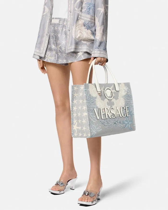 Versace La Medusa Barocco Sea Canvas Tote Bag Blueprint Women Totes Versace La Medusa Barocco Sea Canvas Tote Bag Blueprint Women Totes