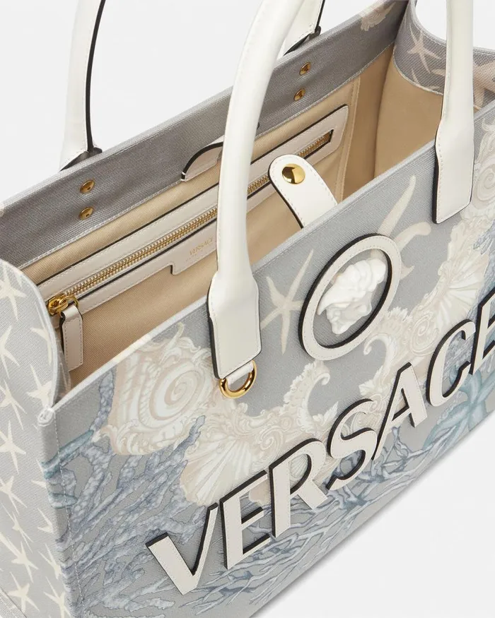 Versace La Medusa Barocco Sea Canvas Tote Bag Blueprint Women Totes Versace La Medusa Barocco Sea Canvas Tote Bag Blueprint Women Totes
