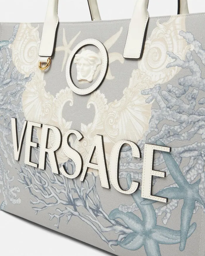 Versace La Medusa Barocco Sea Canvas Tote Bag Blueprint Women Totes Versace La Medusa Barocco Sea Canvas Tote Bag Blueprint Women Totes