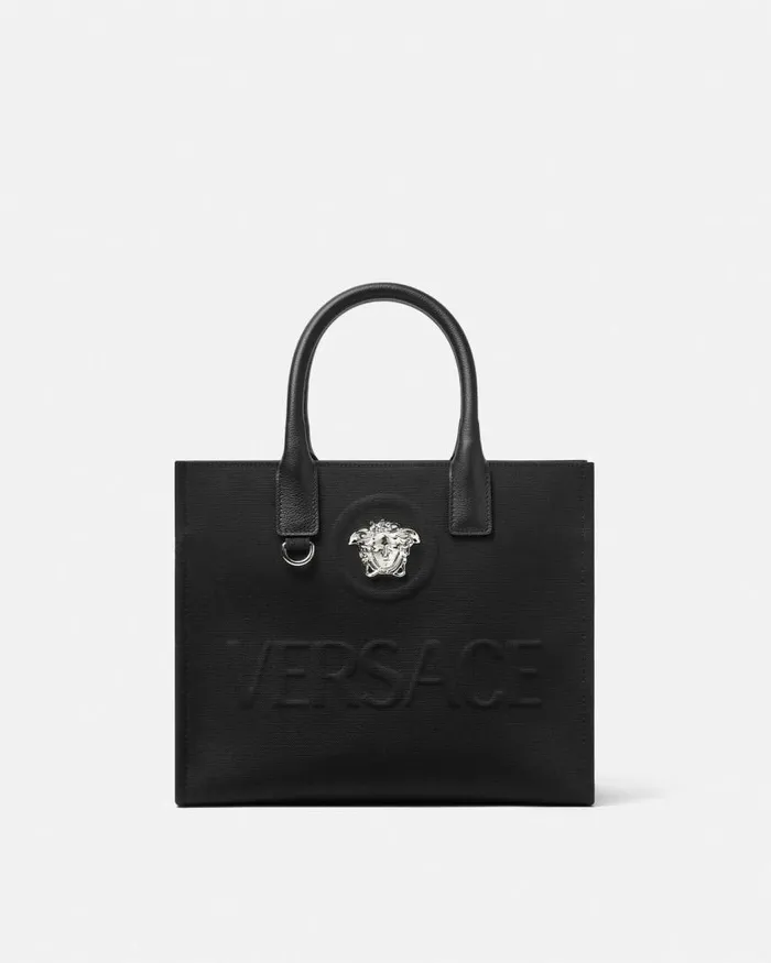 Versace La Medusa Canvas Small Tote Bag Blacksilver Women Totes