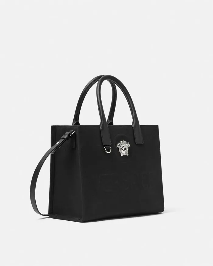 Versace La Medusa Canvas Small Tote Bag Blacksilver Women Totes Versace La Medusa Canvas Small Tote Bag Blacksilver Women Totes