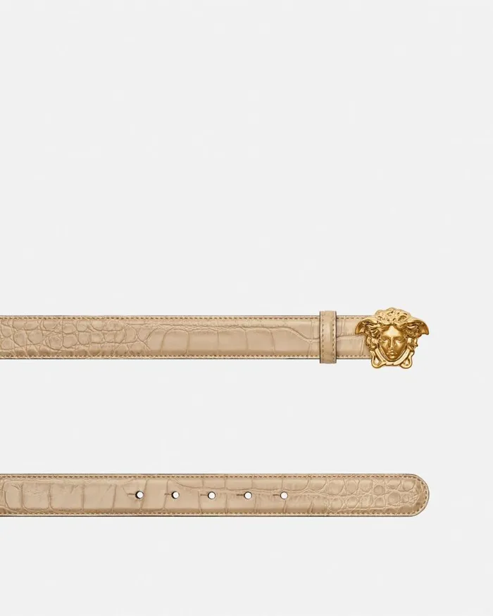 Versace La Medusa CrocEffect Leather Belt 3 Cm Beige Women Belts Versace La Medusa CrocEffect Leather Belt 3 Cm Beige Women Belts