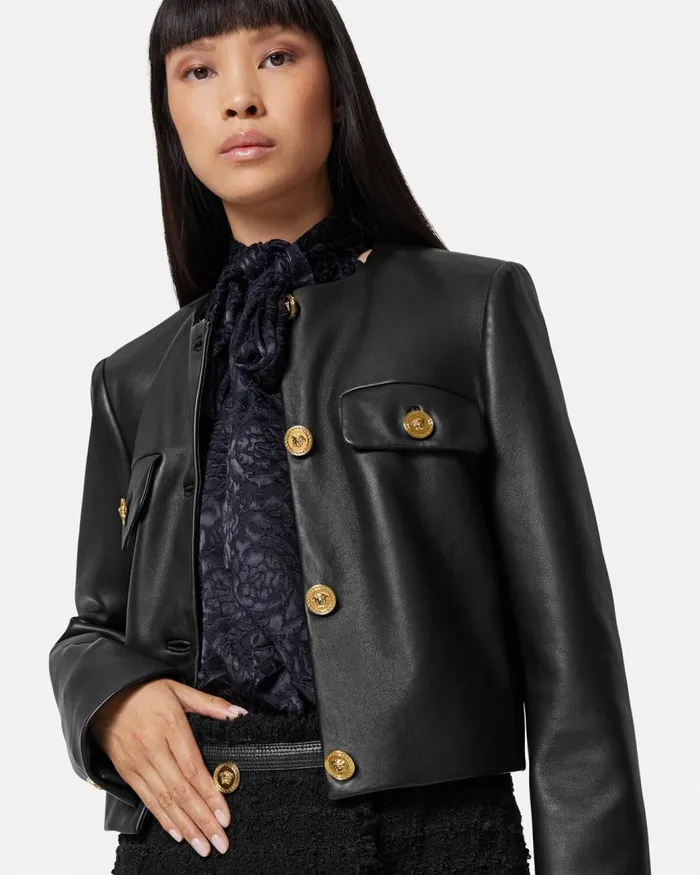 Versace Leather Cardigan Jacket Black Women Outerwear and Coats Versace Leather Cardigan Jacket Black Women Outerwear and Coats