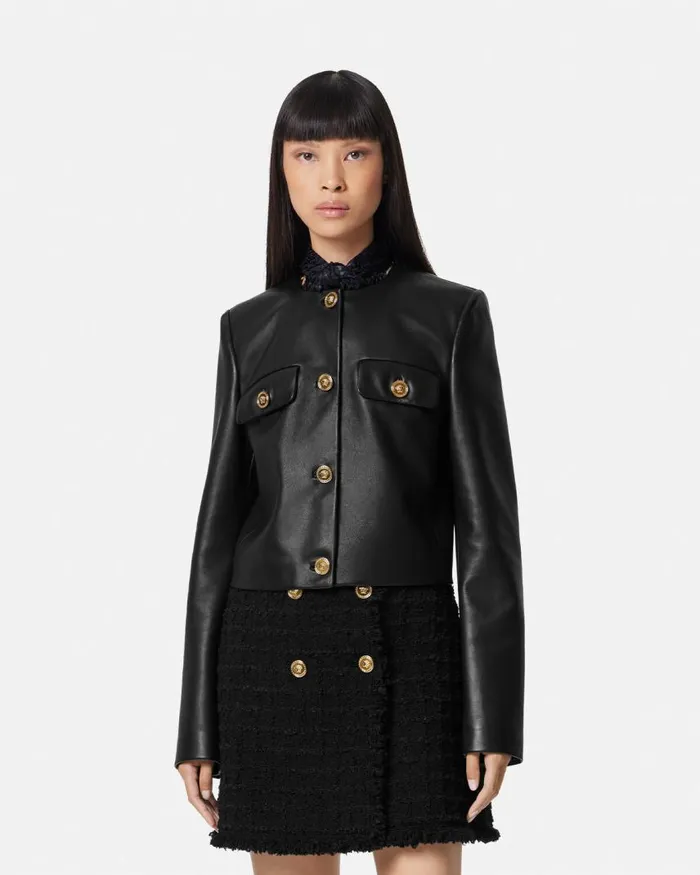 Versace Leather Cardigan Jacket Black Women Outerwear and Coats Versace Leather Cardigan Jacket Black Women Outerwear and Coats