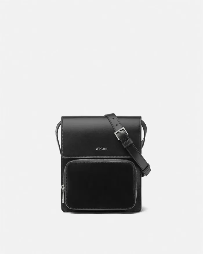 Versace Leather Crossbody Cargo Bag Blacksilver Men Crossbody and Messengers