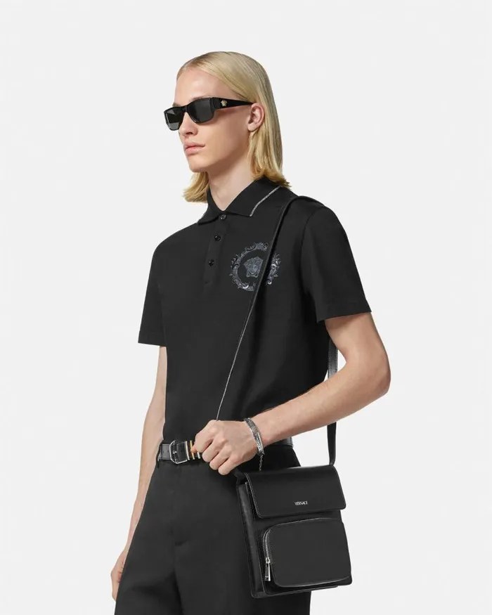 Versace Leather Crossbody Cargo Bag Blacksilver Men Crossbody and Messengers Versace Leather Crossbody Cargo Bag Blacksilver Men Crossbody and Messengers