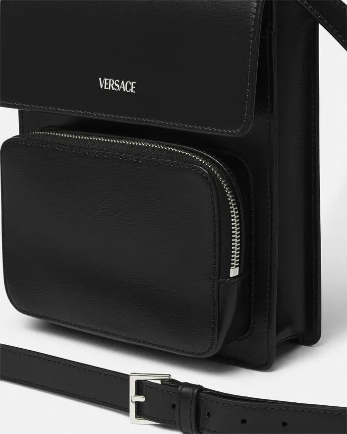 Versace Leather Crossbody Cargo Bag Blacksilver Men Crossbody and Messengers Versace Leather Crossbody Cargo Bag Blacksilver Men Crossbody and Messengers