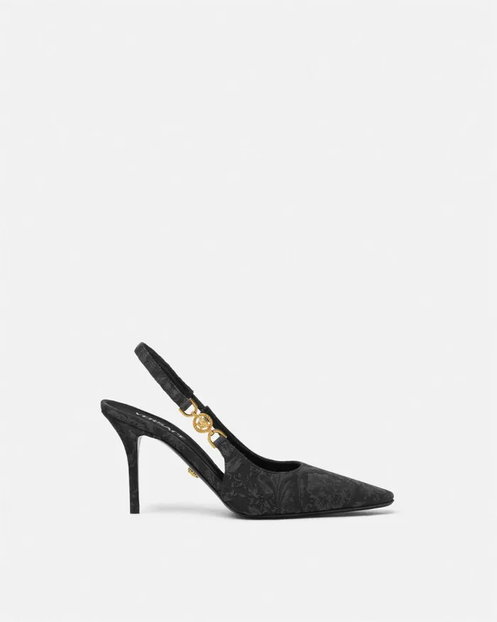 Versace Medusa 03995 Barocco Slingback Pumps 85 Mm Blackgold Women Pumps and Slingbacks