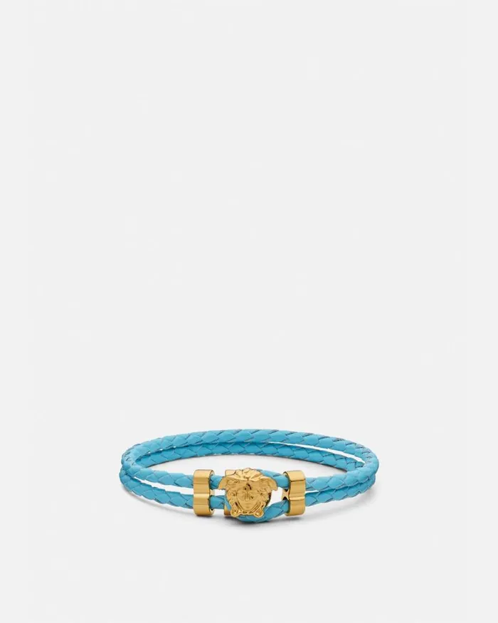 Versace Medusa Braided Leather Bracelet Light Blue WomenMen Bracelets