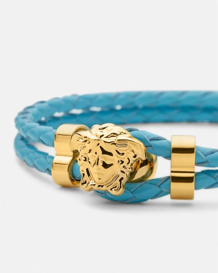 Versace Medusa Braided Leather Bracelet Light Blue WomenMen Bracelets Versace Medusa Braided Leather Bracelet Light Blue WomenMen Bracelets