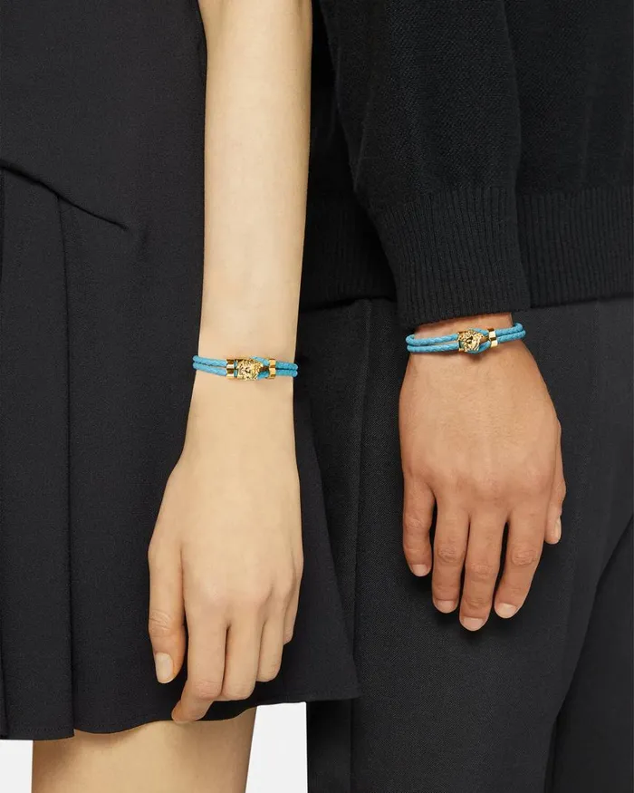 Versace Medusa Braided Leather Bracelet Light Blue WomenMen Bracelets Versace Medusa Braided Leather Bracelet Light Blue WomenMen Bracelets