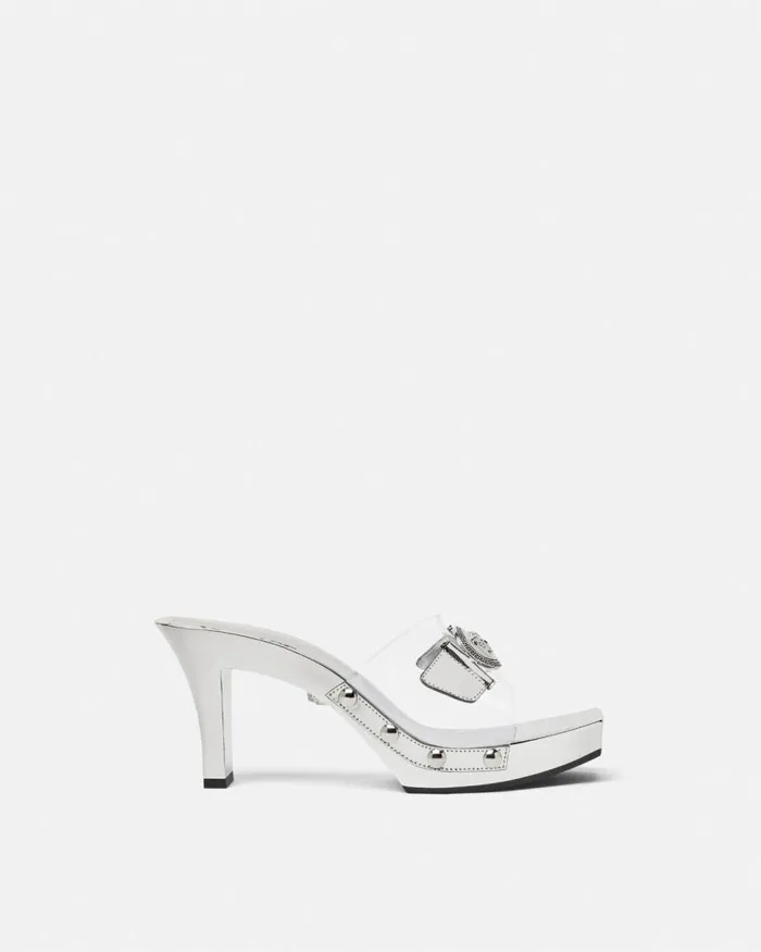 Versace Medusa Buckle Transparent Clogs 60 Mm Silver Women Sandals