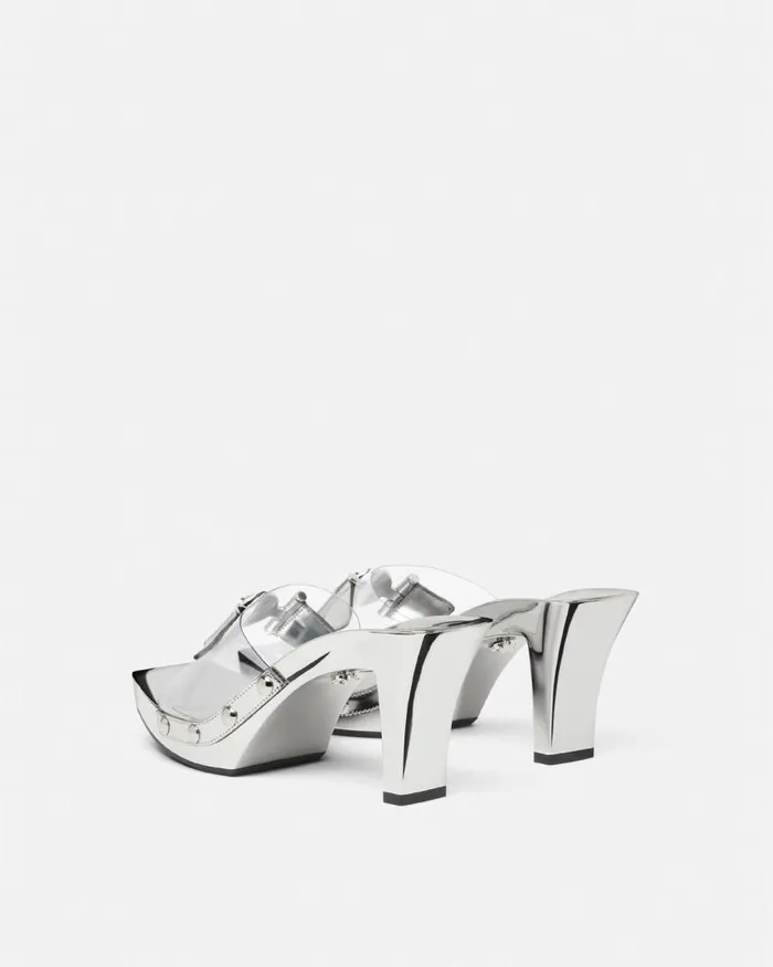 Versace Medusa Buckle Transparent Clogs 60 Mm Silver Women Sandals Versace Medusa Buckle Transparent Clogs 60 Mm Silver Women Sandals