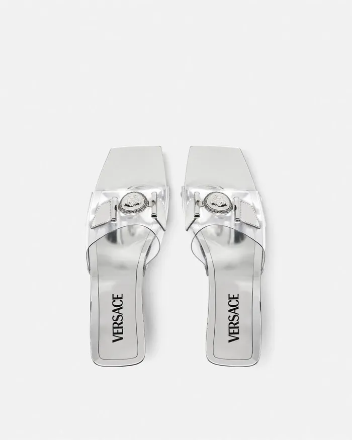 Versace Medusa Buckle Transparent Clogs 60 Mm Silver Women Sandals Versace Medusa Buckle Transparent Clogs 60 Mm Silver Women Sandals