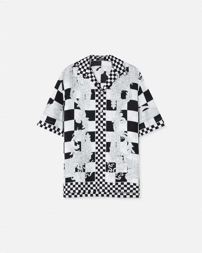 Versace Medusa Contrasto Silk Shirt Blackprint Men Shirts