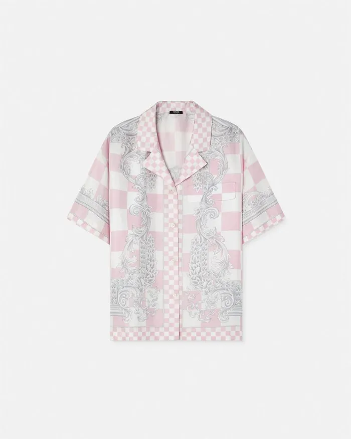 Versace Medusa Contrasto Silk Shirt Pinkprint Women Shirts and Tops