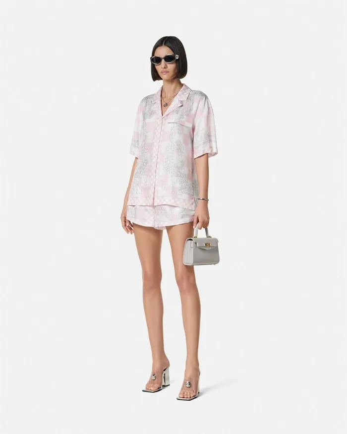 Versace Medusa Contrasto Silk Shirt Pinkprint Women Shirts and Tops Versace Medusa Contrasto Silk Shirt Pinkprint Women Shirts and Tops