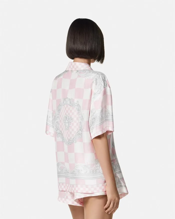 Versace Medusa Contrasto Silk Shirt Pinkprint Women Shirts and Tops Versace Medusa Contrasto Silk Shirt Pinkprint Women Shirts and Tops