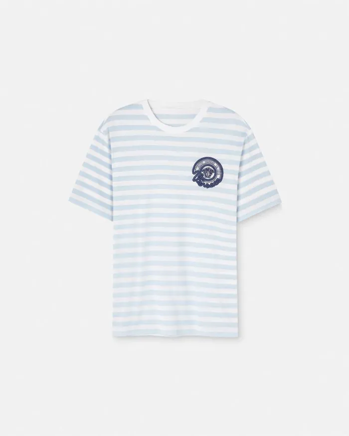 Versace Nautical Stripe TShirt Light Blue Men TShirts and Polos