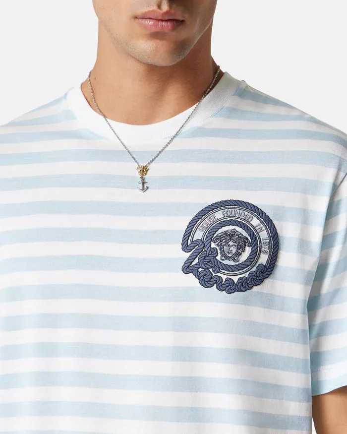 Versace Nautical Stripe TShirt Light Blue Men TShirts and Polos Versace Nautical Stripe TShirt Light Blue Men TShirts and Polos