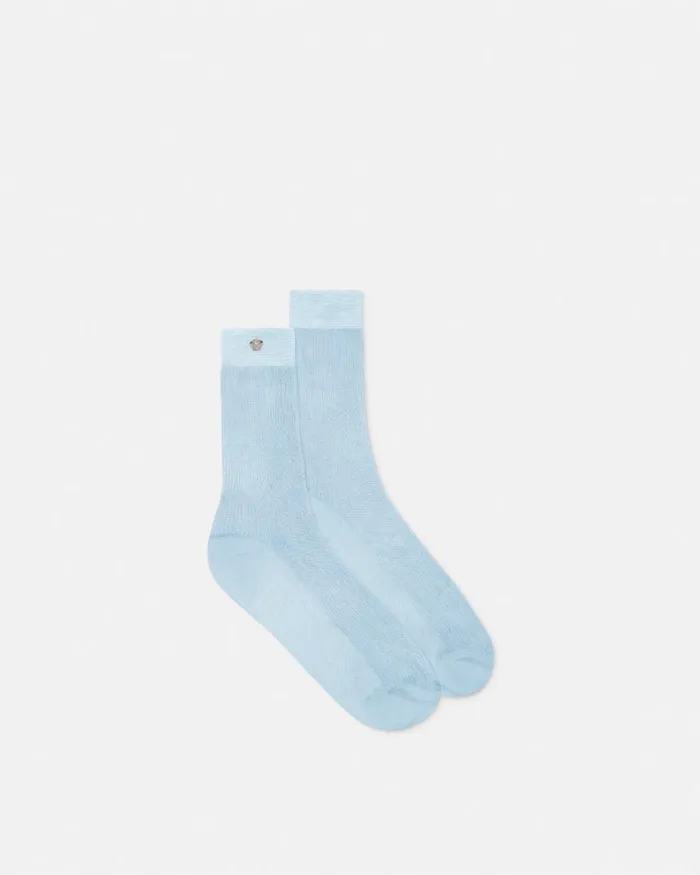 Versace Ribbed Knit Socks Light Blue Women Socks