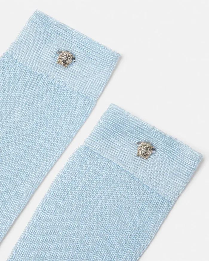 Versace Ribbed Knit Socks Light Blue Women Socks Versace Ribbed Knit Socks Light Blue Women Socks